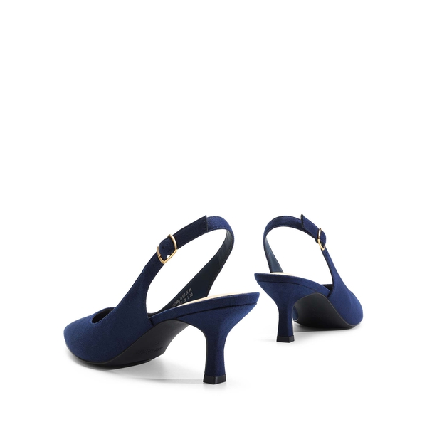 Slingback Pointed Toe Kitten Heel Pumps - NAVY SUEDE - 2